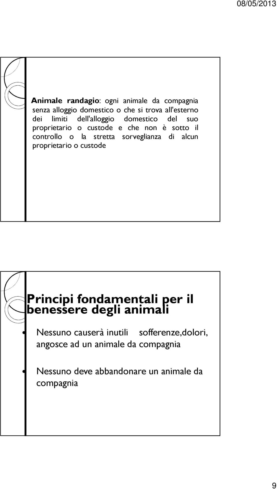 sorveglianza di alcun proprietario o custode Principi fondamentali per il benessere degli animali Nessuno