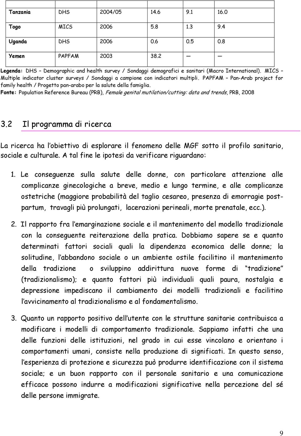 PAPFAM Pan-Arab project for family health / Progetto pan-arabo per la salute della famiglia. Fonte: Population Reference Bureau (PRB), Female genital mutilation/cutting: data and trends, PRB, 2008 3.
