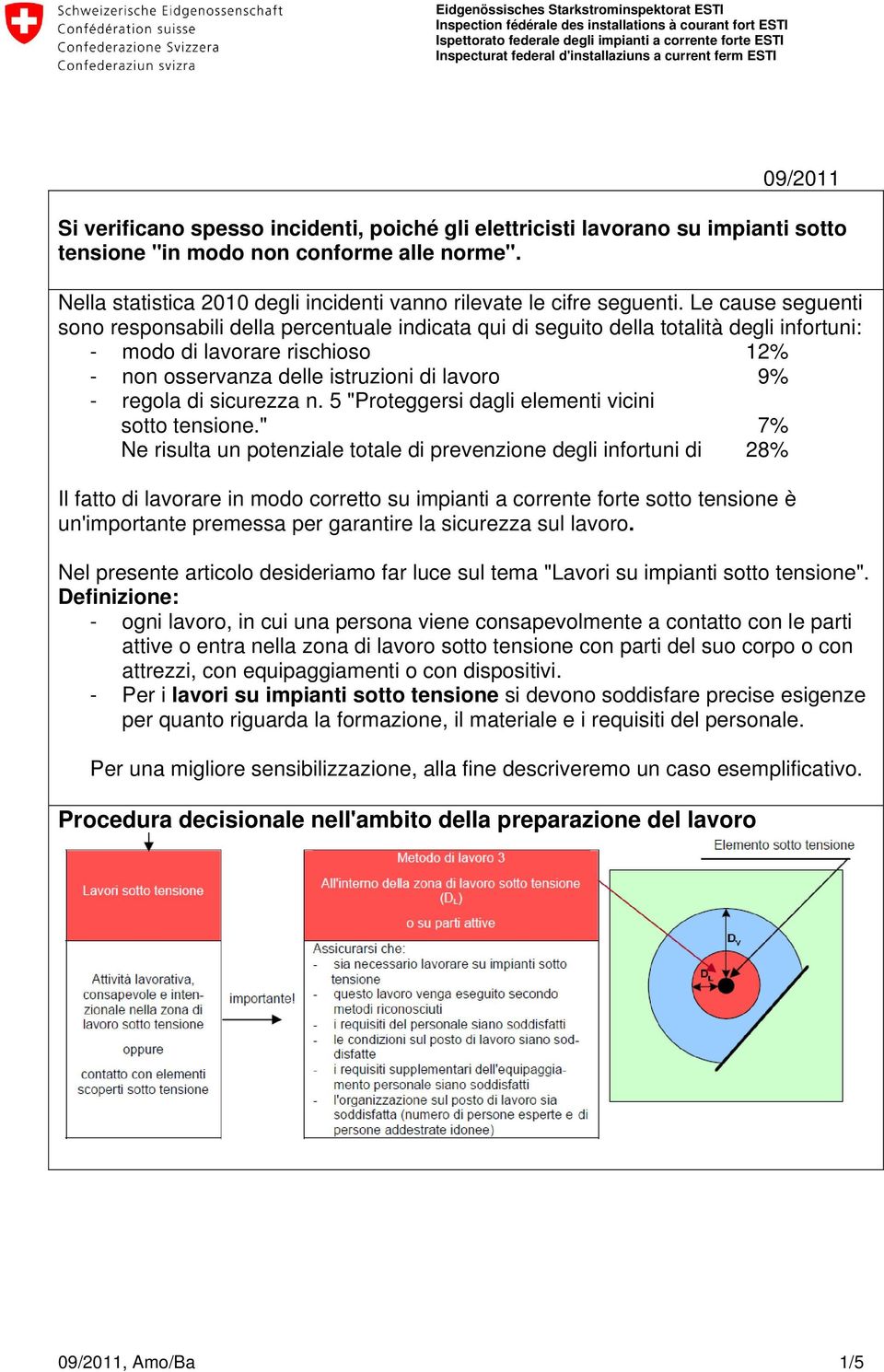 Le cause seguenti sono responsabili della percentuale indicata qui di seguito della totalità degli infortuni: - modo di lavorare rischioso 12% - non osservanza delle istruzioni di lavoro 9% - regola