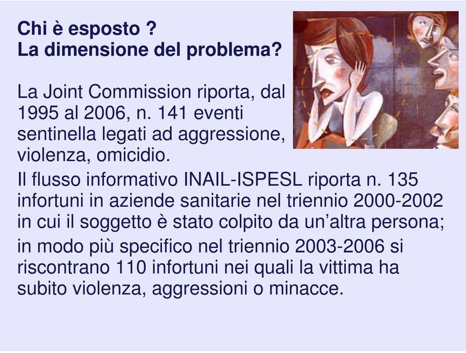 135 infortuni in aziende sanitarie nel triennio 2000-2002 in cui il soggetto è stato colpito da un altra persona;