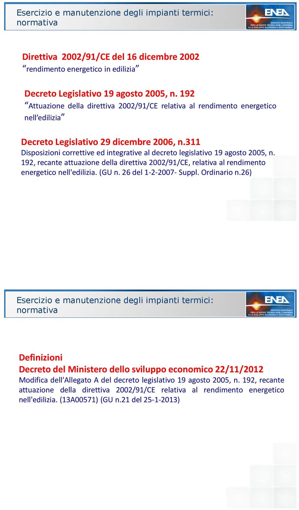 311 Disposizioni correttive ed integrative al decreto legislativo 19 agosto 2005, n. 192, recante attuazione della direttiva 2002/91/CE, relativa al rendimento energetico nell'edilizia. (GU n.