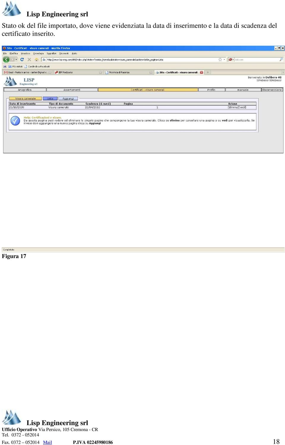 data di scadenza del certificato inserito.