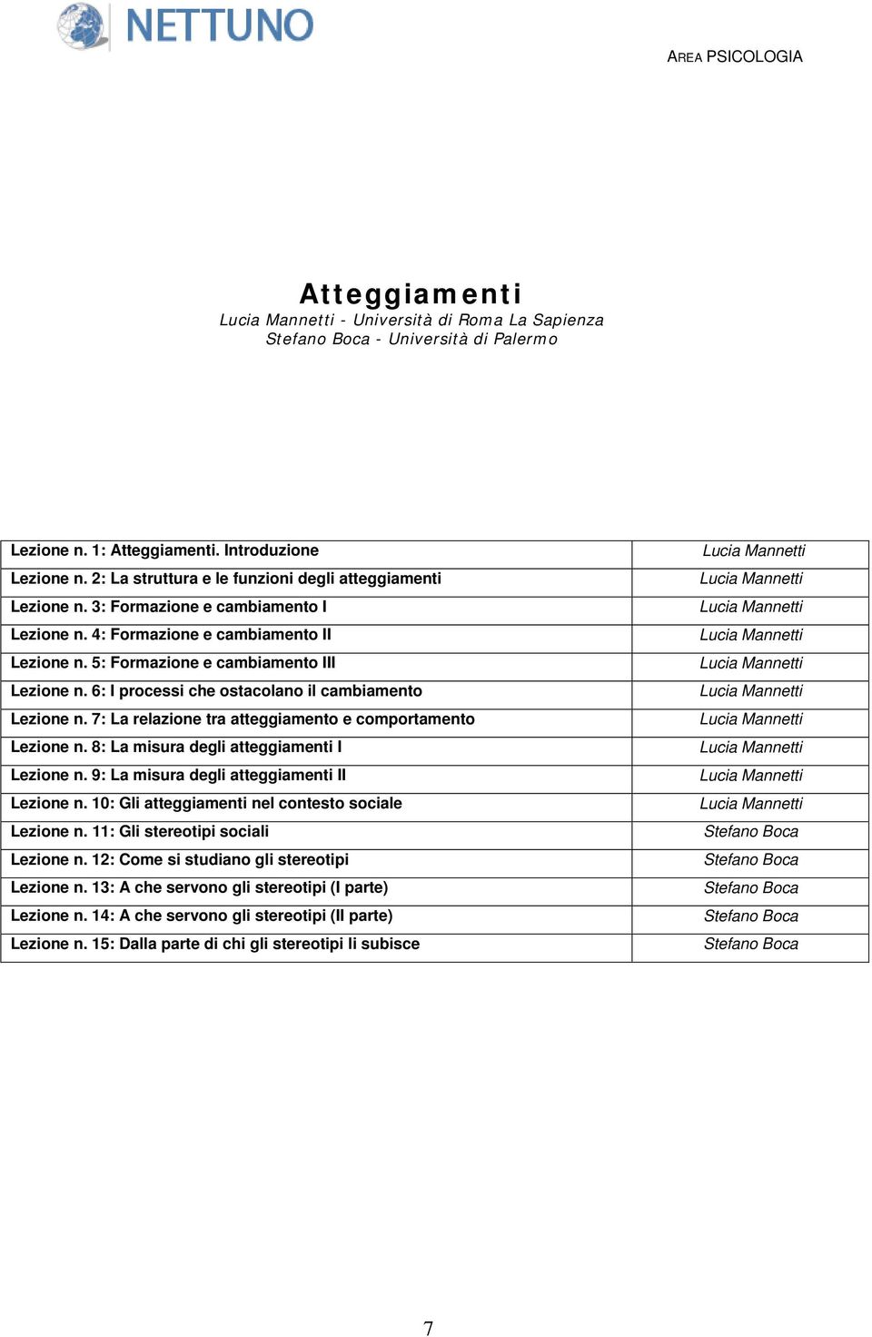 6: I processi che ostacolano il cambiamento Lezione n. 7: La relazione tra atteggiamento e comportamento Lezione n. 8: La misura degli atteggiamenti I Lezione n.