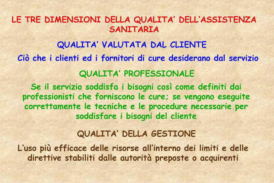 forniscono le cure; se vengono eseguite correttamente le tecniche e le procedure necessarie per soddisfare i bisogni del cliente