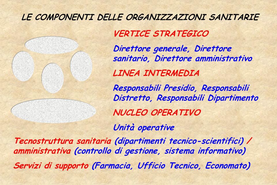 Dipartimento NUCLEO OPERATIVO Unità operative Tecnostruttura sanitaria (dipartimenti tecnico-scientifici) /