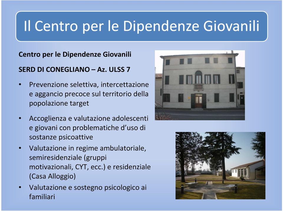 Accoglienza e valutazione adolescenti e giovani con problematiche d uso di sostanze psicoattive