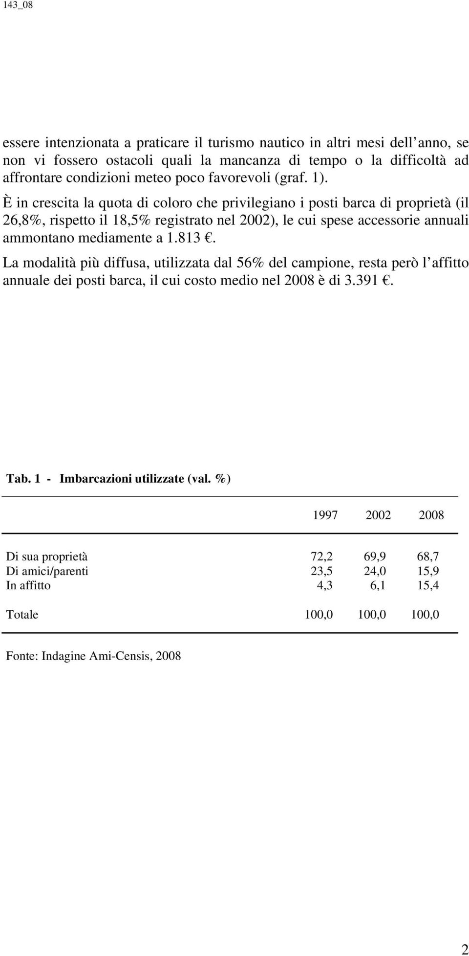 È in crescita la quota di coloro che privilegiano i posti barca di proprietà (il 26,8%, rispetto il 18,5% registrato nel 2002), le cui spese accessorie annuali ammontano