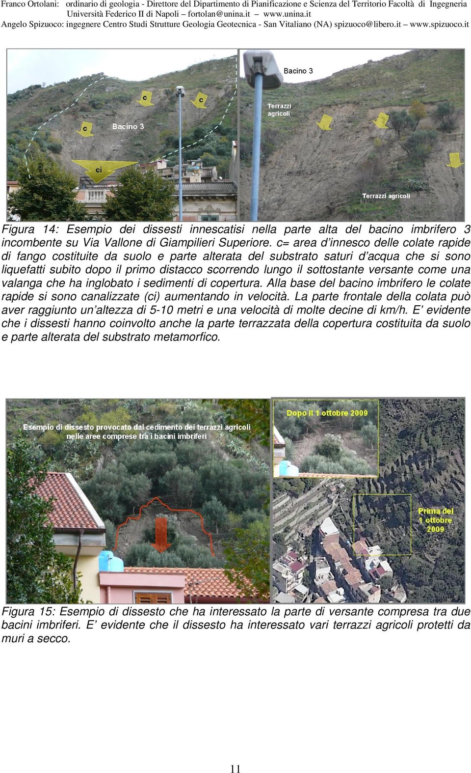 versante come una valanga che ha inglobato i sedimenti di copertura. Alla base del bacino imbrifero le colate rapide si sono canalizzate (ci) aumentando in velocità.