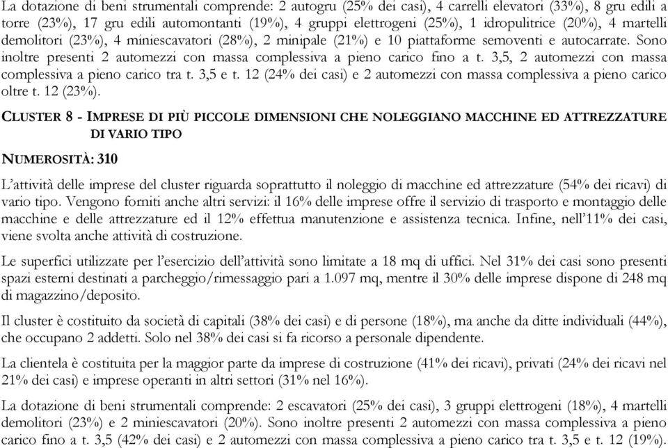 Sono inoltre presenti 2 automezzi con massa complessiva a pieno carico fino a t. 3,5, 2 automezzi con massa complessiva a pieno carico tra t. 3,5 e t.