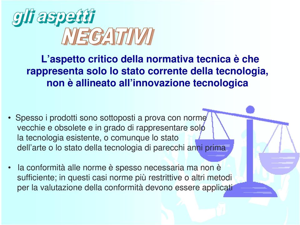 esistente, o comunque lo stato dell arte o lo stato della tecnologia di parecchi anni prima la conformità alle norme è spesso