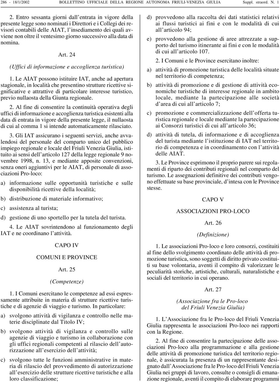 giorno successivo alla data di nomina. Art. 24 (Uffici di informazione e accoglienza turistica) 1.