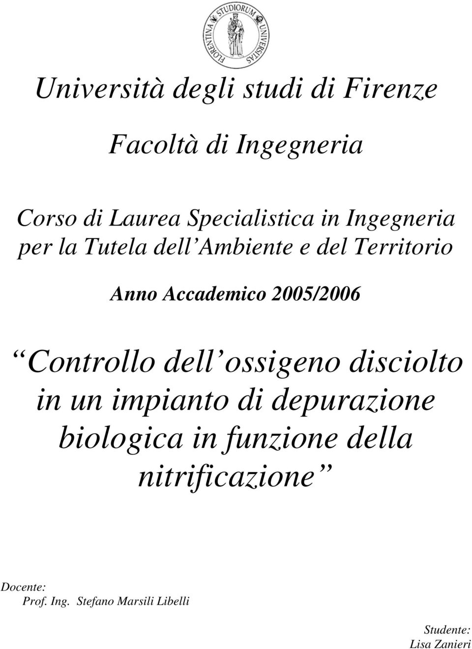 Accademico 2/26 Controllo dell ossigeno disciolto in un impianto di depurazione