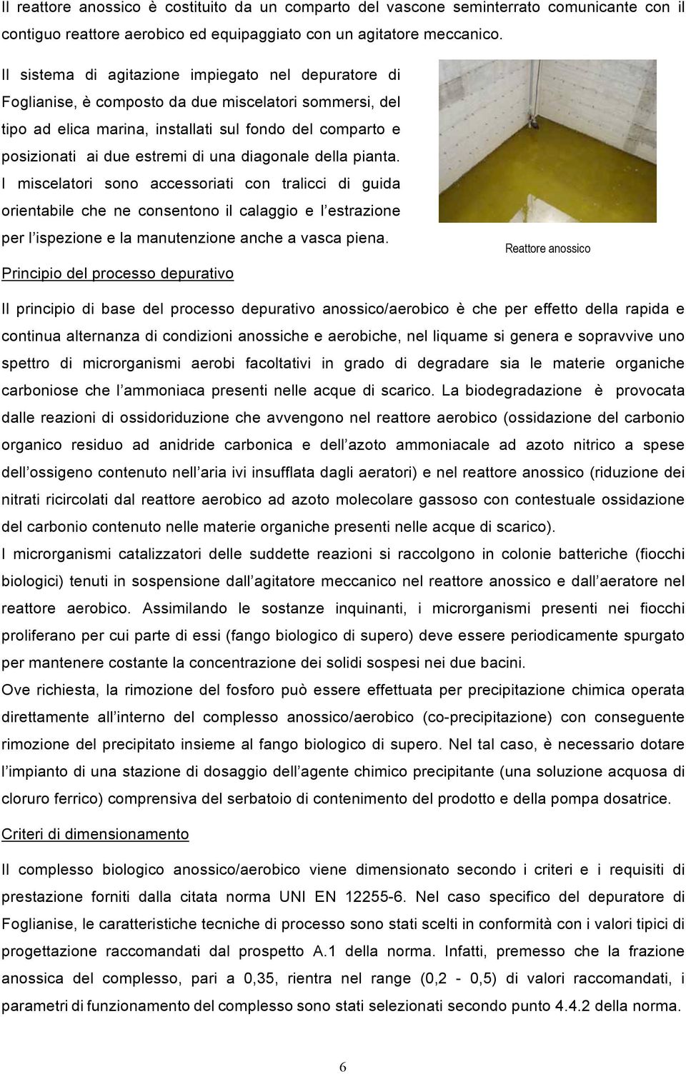 una diagonale della pianta. I miscelatori sono accessoriati con tralicci di guida orientabile che ne consentono il calaggio e l estrazione per l ispezione e la manutenzione anche a vasca piena.