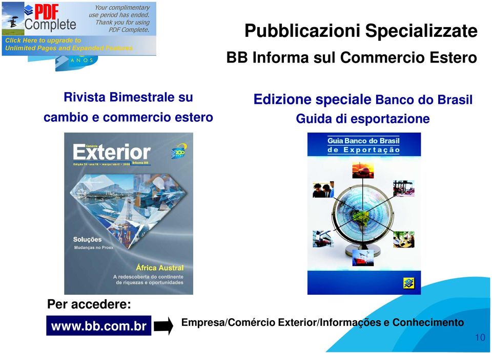 speciale Banco do Brasil Guida di esportazione Per accedere: