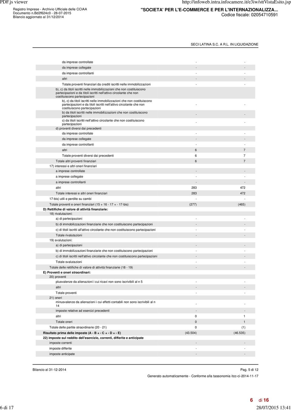 e da titoli iscritti nell'attivo circolante che non costituiscono partecipazioni b) da titoli iscritti nelle immobilizzazioni che non costituiscono partecipazioni c) da titoli iscritti nell'attivo