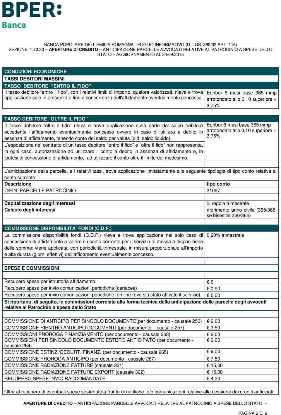 TASSO DEBITORE OLTRE IL FIDO Il tasso debitore oltre il fido rileva e trova applicazione sulla parte del saldo debitore eccedente l affidamento eventualmente concesso ovvero in caso di utilizzo a