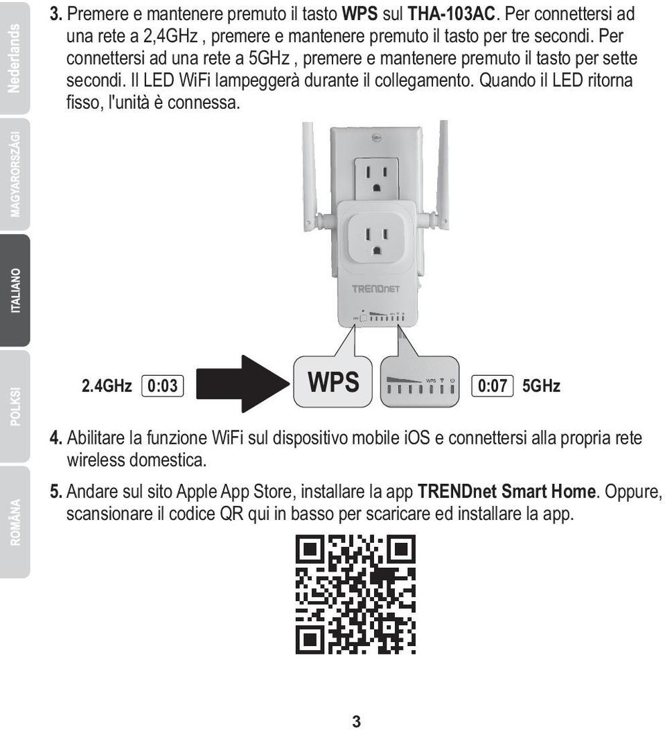 Quando il LED ritorna fisso, l'unità è connessa. 2.4GHz 0:03 WPS 0:07 5GHz 4.