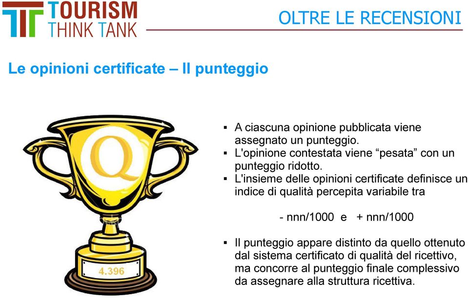 L'insieme delle opinioni certificate definisce un indice di qualità percepita variabile tra - nnn/1000 e +