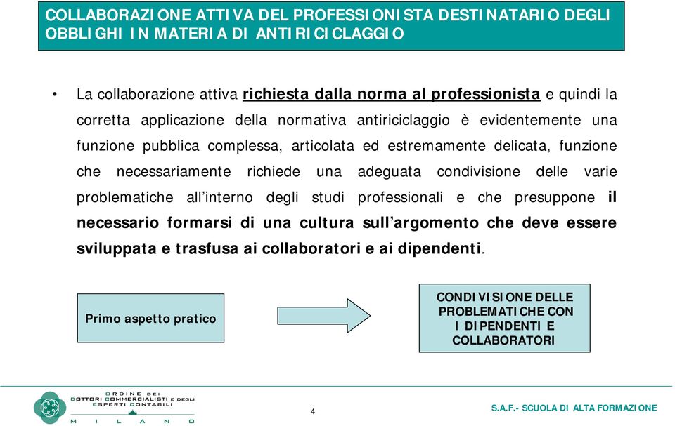 necessariamente richiede una adeguata condivisione delle varie problematiche all interno degli studi professionali e che presuppone il necessario formarsi di una