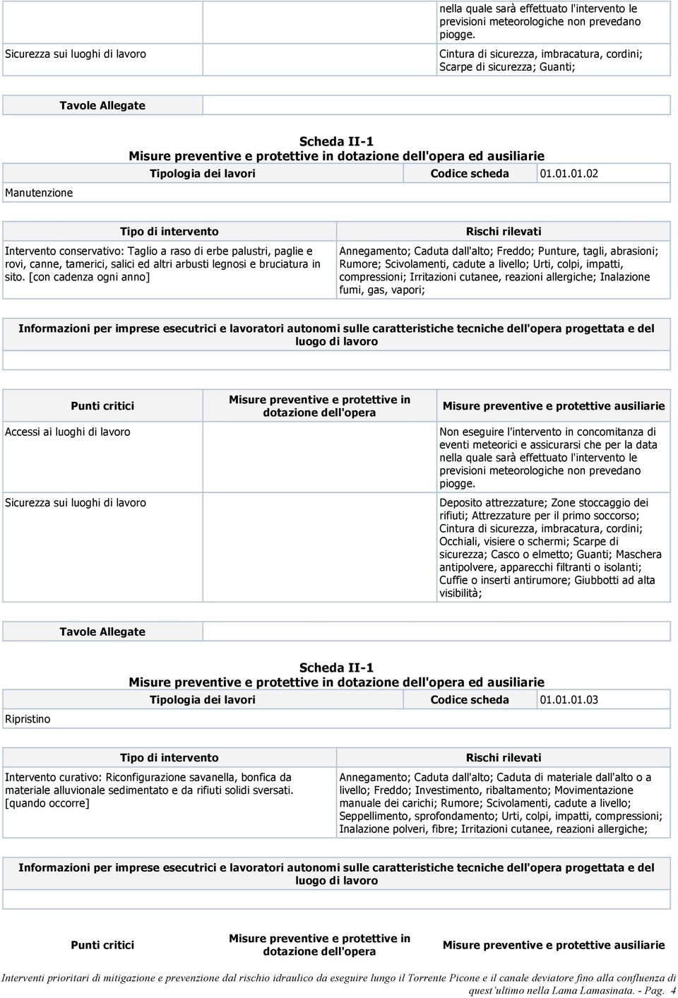 [con cadenza ogni anno] Annegamento; Caduta dall'alto; Freddo; Punture, tagli, abrasioni; Rumore; Scivolamenti, cadute a livello; Urti, colpi, impatti, compressioni; Irritazioni cutanee, reazioni