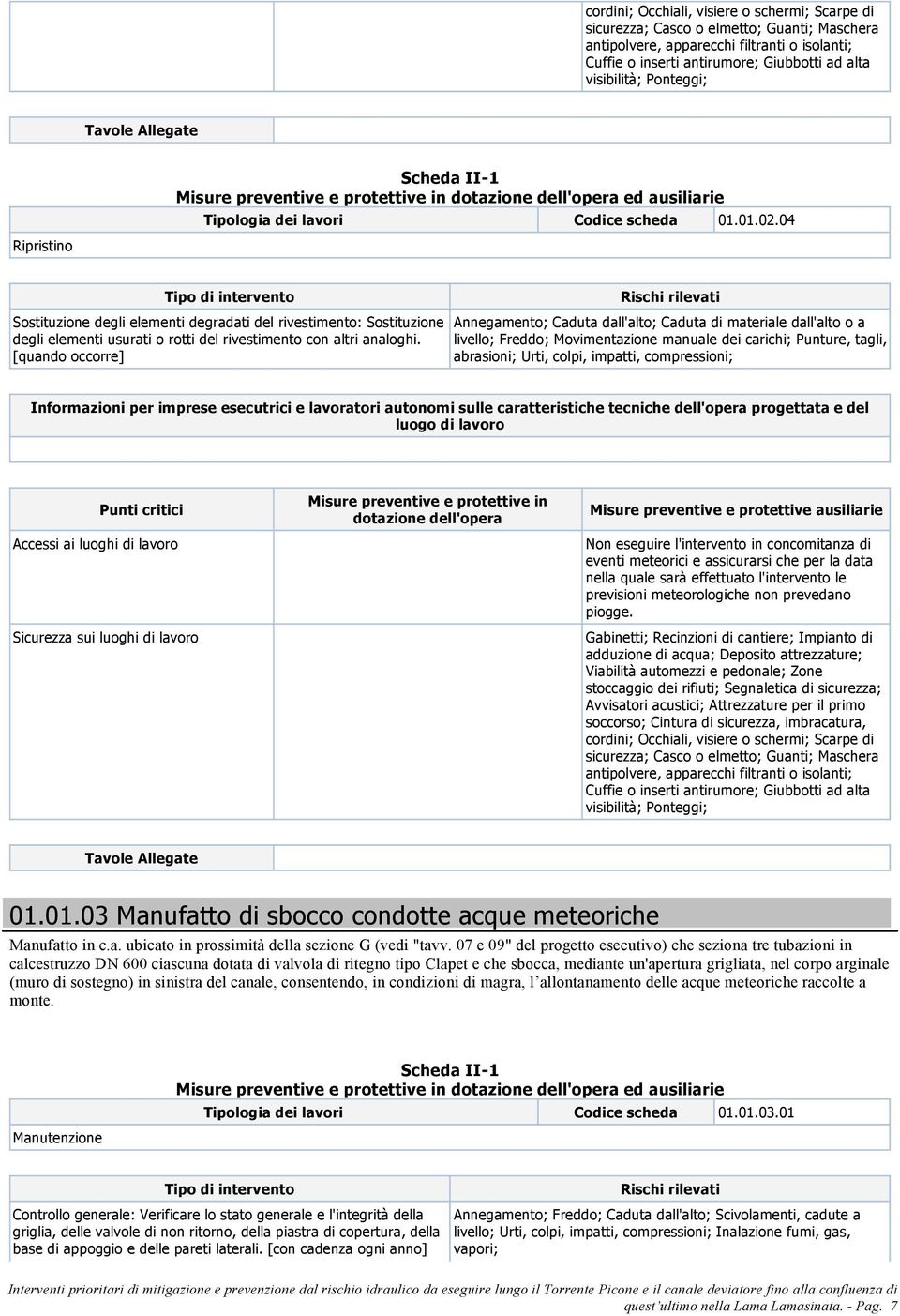 [quando occorre] Annegamento; Caduta dall'alto; Caduta di materiale dall'alto o a livello; Freddo; Movimentazione manuale dei carichi; Punture, tagli, abrasioni; Urti, colpi, impatti, compressioni;