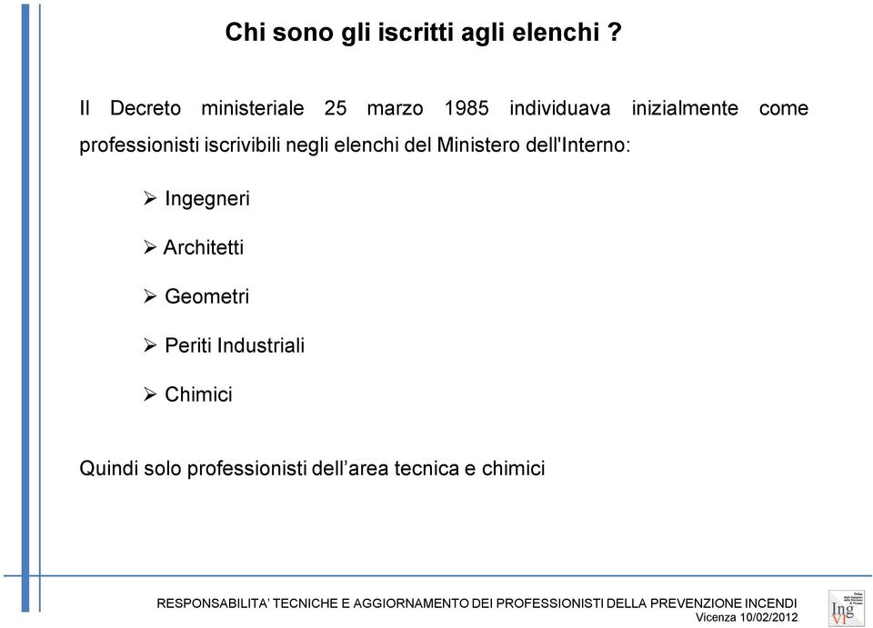 professionisti iscrivibili negli elenchi del Ministero dell'interno: