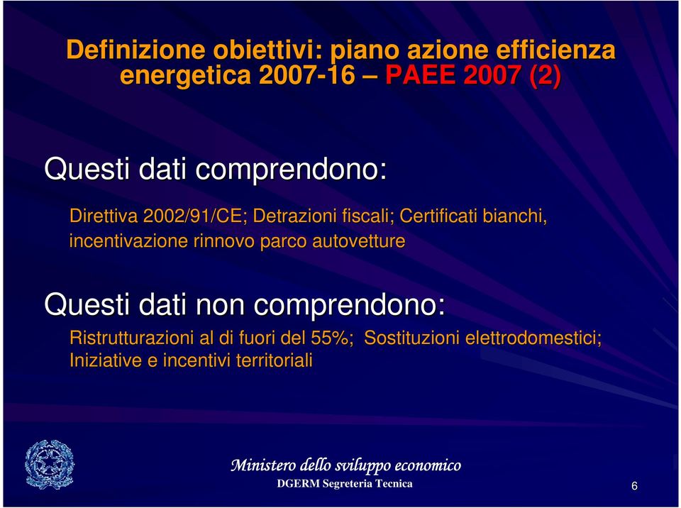 rinnovo parco autovetture Questi dati non comprendono: Ristrutturazioni al di fuori del 55%;