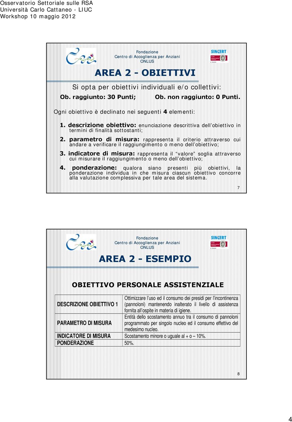 parametro di misura: rappresenta il criterio attraverso cui andare a verificare il raggiungimento o meno dell obiettivo; 3.