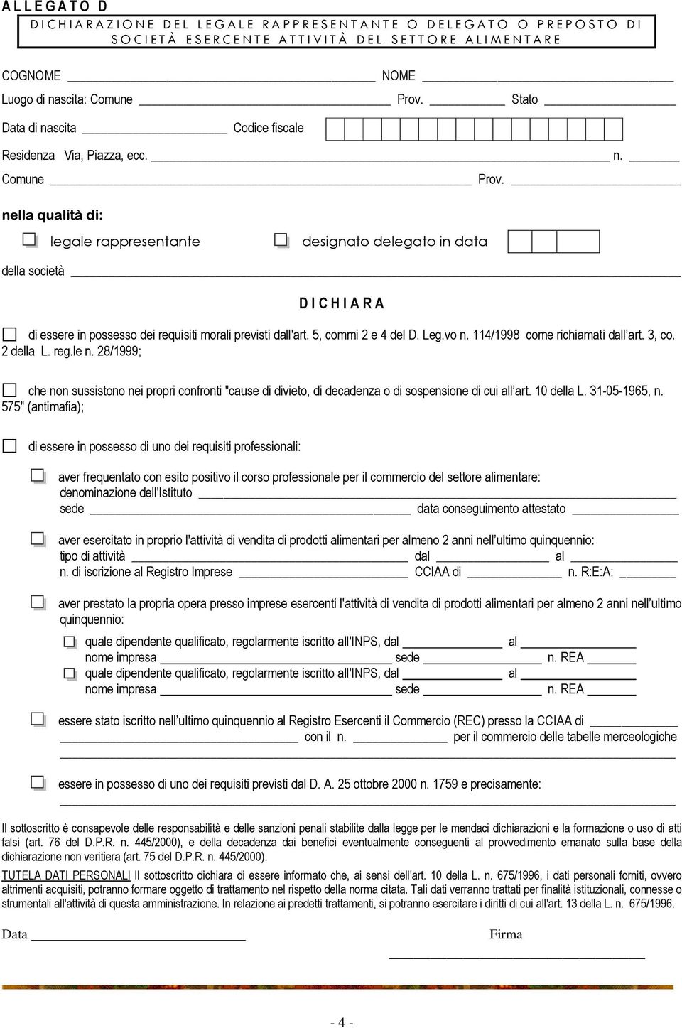 Stato Residenza Via, Piazza, ecc. n. Comune Prov.