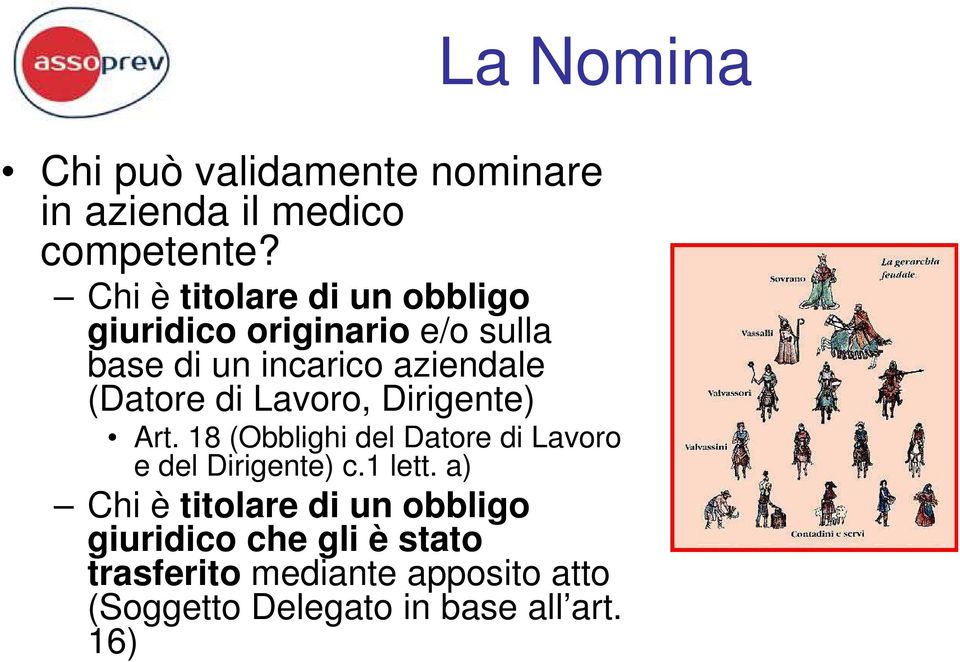 di Lavoro, Dirigente) Art. 18 (Obblighi del Datore di Lavoro e del Dirigente) c.1 lett.