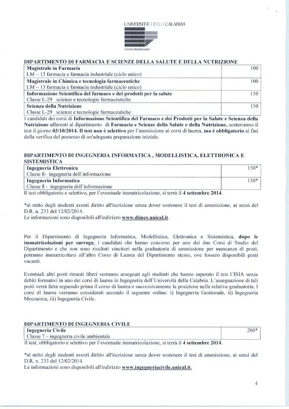 tecnologia farmaceutiche 100 LM - 13 farmacia e farmacia industriale (ciclo unico) Informazione Scientifica del farmaco e dei prodotti per la salute 150 Classe L-29 scienze e tecnologie farmaceutiche