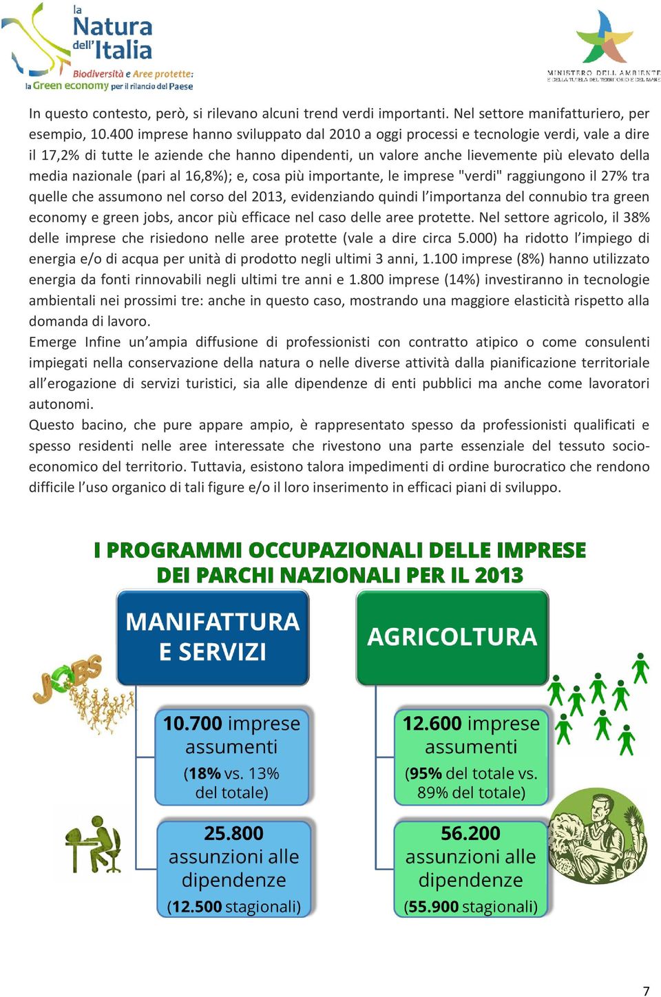 (pari al 16,8%); e, cosa più importante, le imprese "verdi" raggiungono il 27% tra quelle che assumono nel corso del 2013, evidenziando quindi l importanza del connubio tra green economy e green