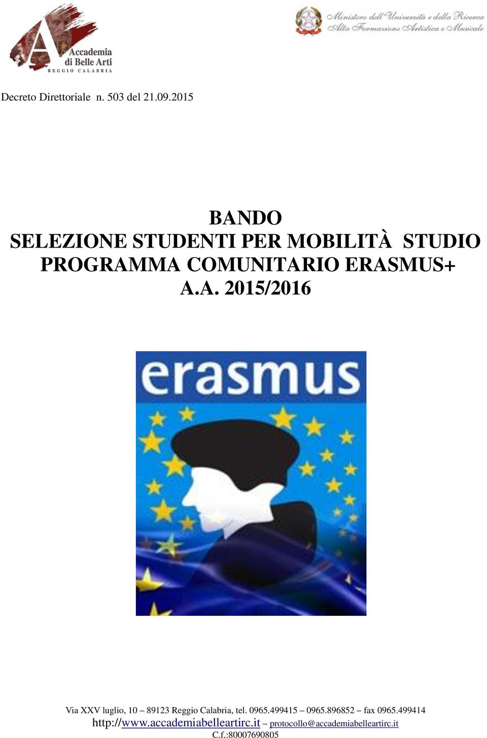 2015 BANDO SELEZIONE STUDENTI PER