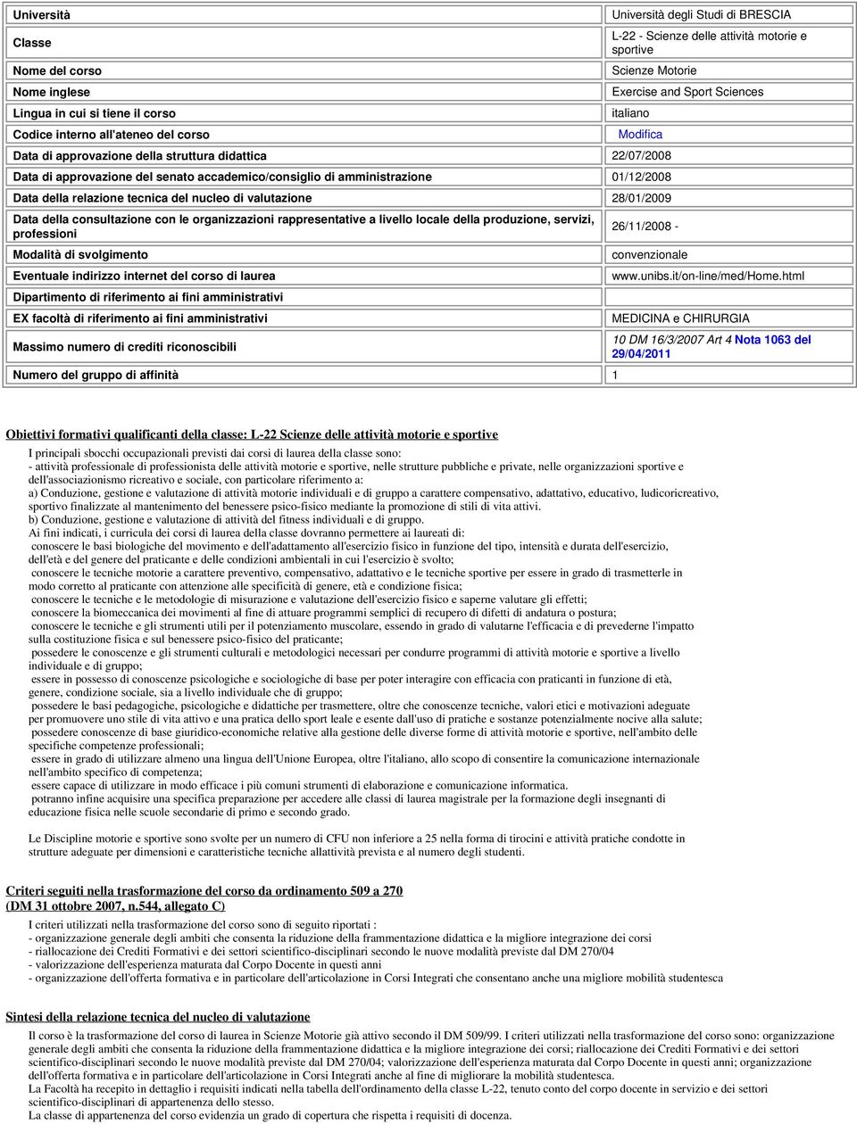 01/12/2008 Data della relazione tecnica del nucleo di valutazione 28/01/2009 Data della consultazione con le organizzazioni rappresentative a livello locale della produzione, servizi, professioni