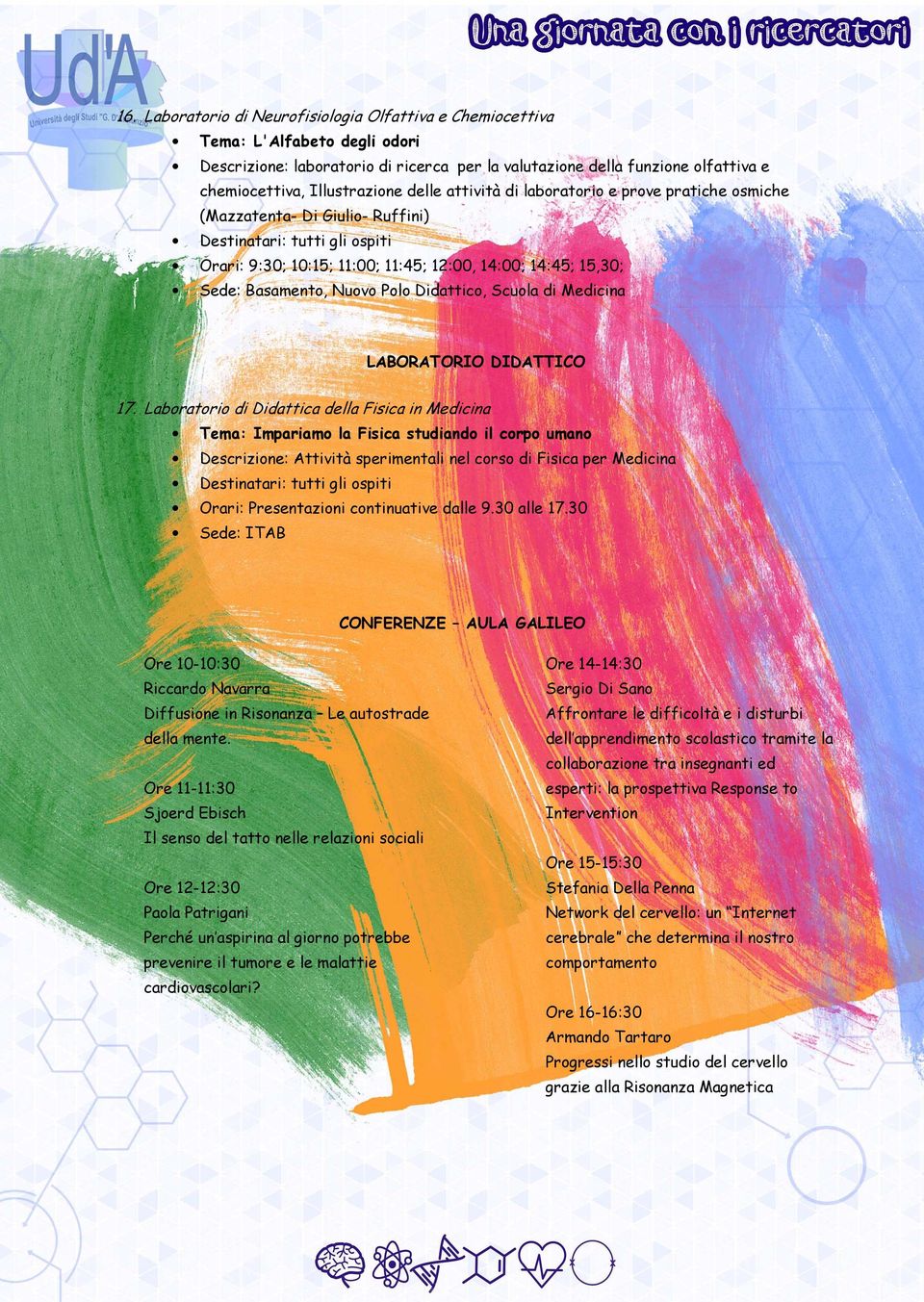 Laboratorio di Didattica della Fisica in Medicina Tema: Impariamo la Fisica studiando il corpo umano Descrizione: Attività sperimentali nel corso di Fisica per Medicina Orari: Presentazioni