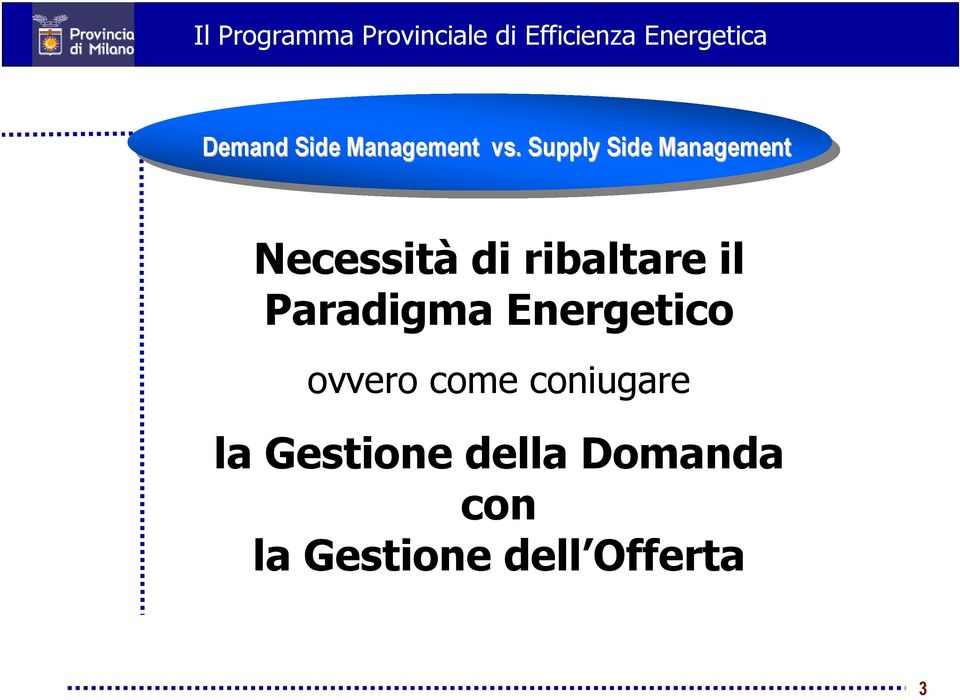 Supply Side Management Necessità di ribaltare il