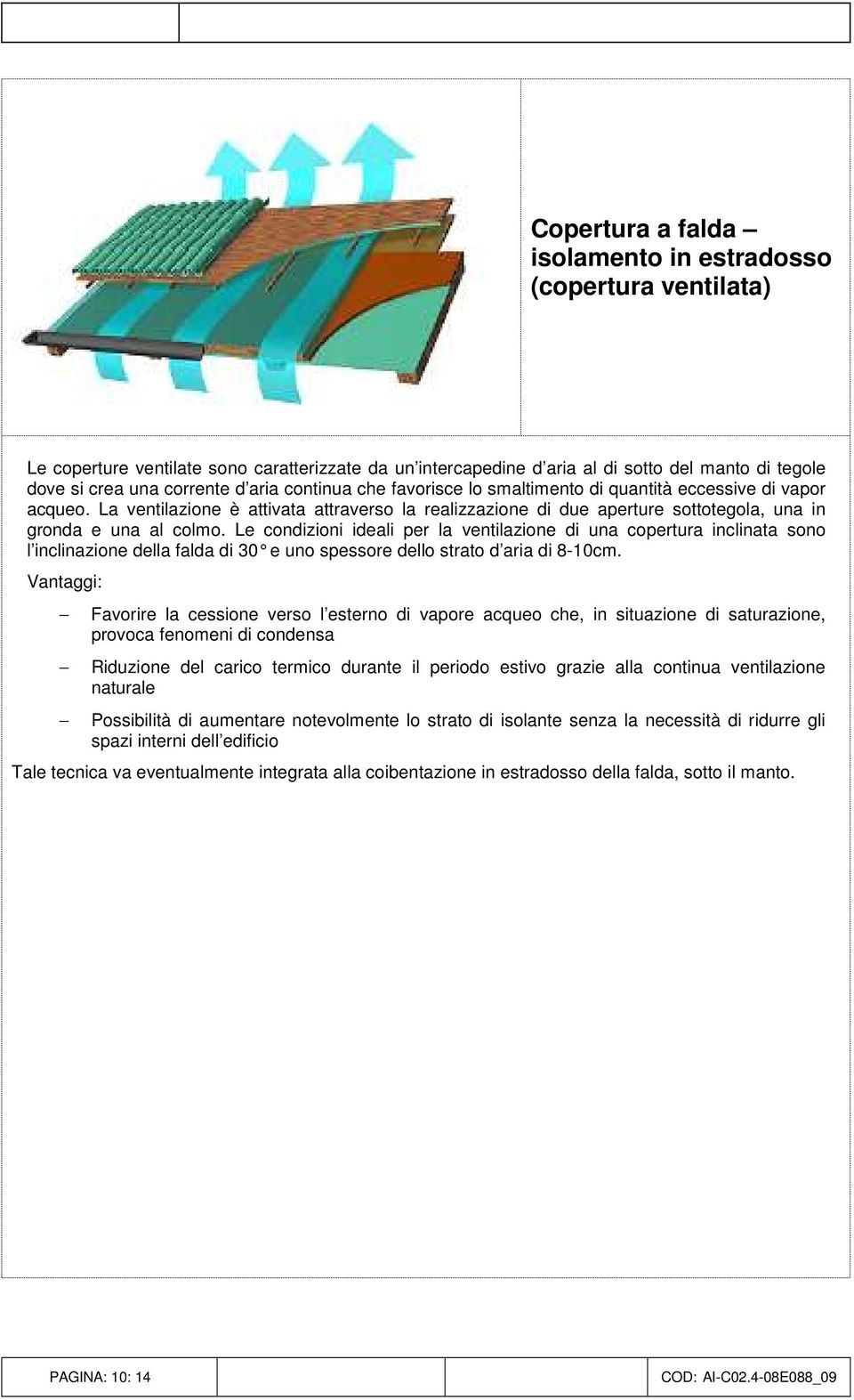 Le condizioni ideali per la ventilazione di una copertura inclinata sono l inclinazione della falda di 30 e uno spessore de llo strato d aria di 8-10cm.