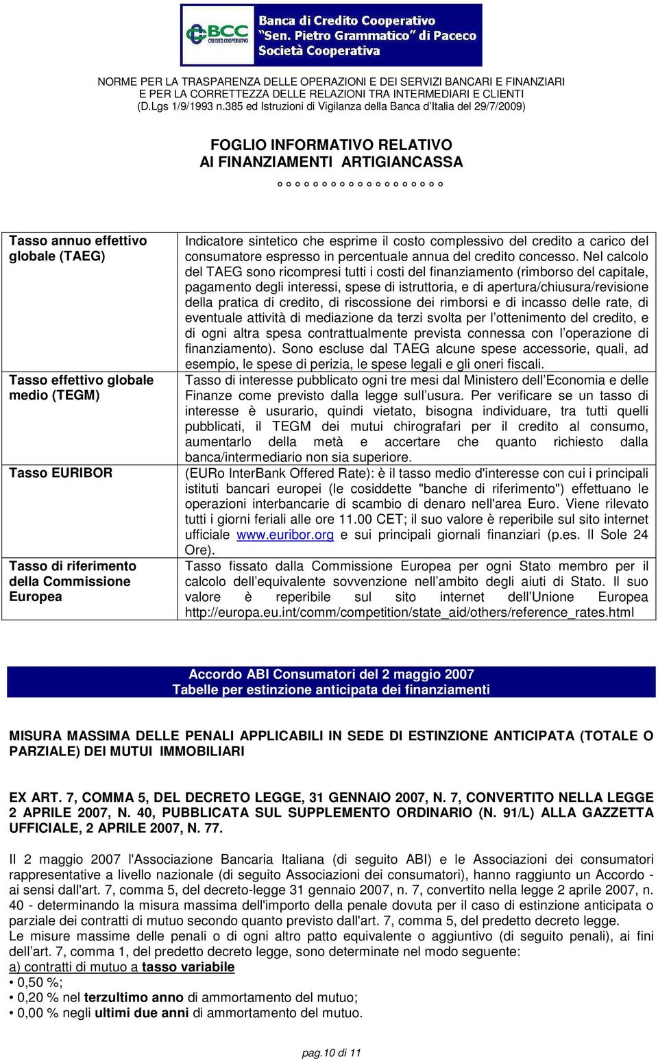 Nel calcolo del TAEG sono ricompresi tutti i costi del finanziamento (rimborso del capitale, pagamento degli interessi, spese di istruttoria, e di apertura/chiusura/revisione della pratica di