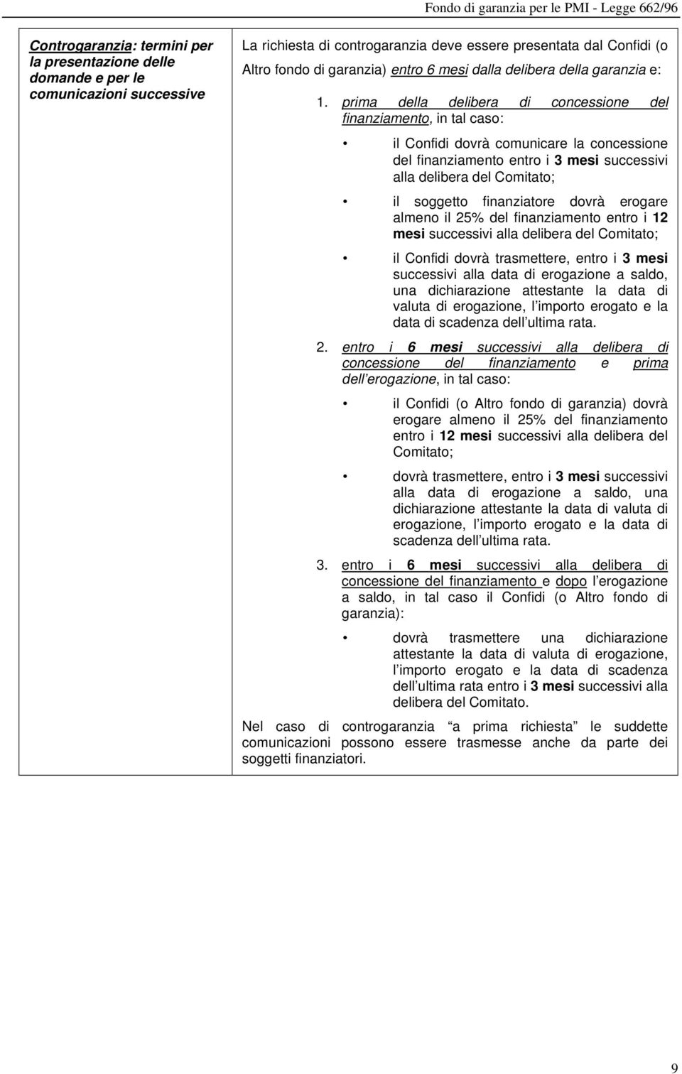 prima della delibera di concessione del finanziamento, in tal caso: il Confidi dovrà comunicare la concessione del finanziamento entro i 3 mesi successivi alla delibera del Comitato; il soggetto