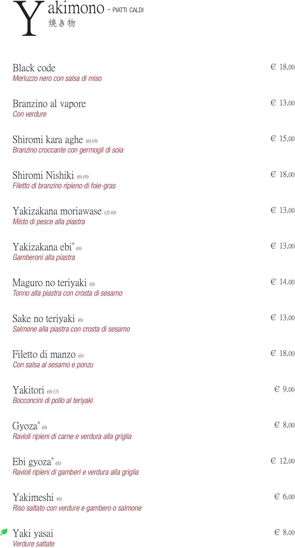 di sesamo Sake no teriyaki (6) Salmone alla piastra con crosta di sesamo Filetto di manzo (6) Con salsa al sesamo e ponzu Yakitori (6) (7) Bocconcini di pollo al teriyaki 9.