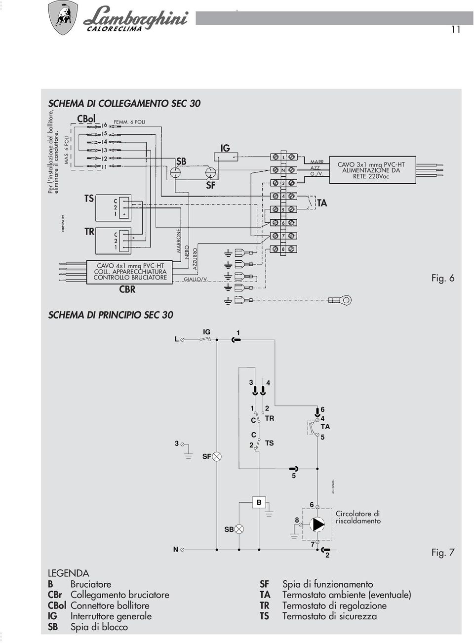 6 SCHEMA DI PRINCIPIO SEC 30 L IG 1 3 4 3 1 2 C TR C 2 TS 6 4 TA 5 SF 5 1009DIS1199 SB B 8 6 Circolatore di riscaldamento N 7 2 Fig.