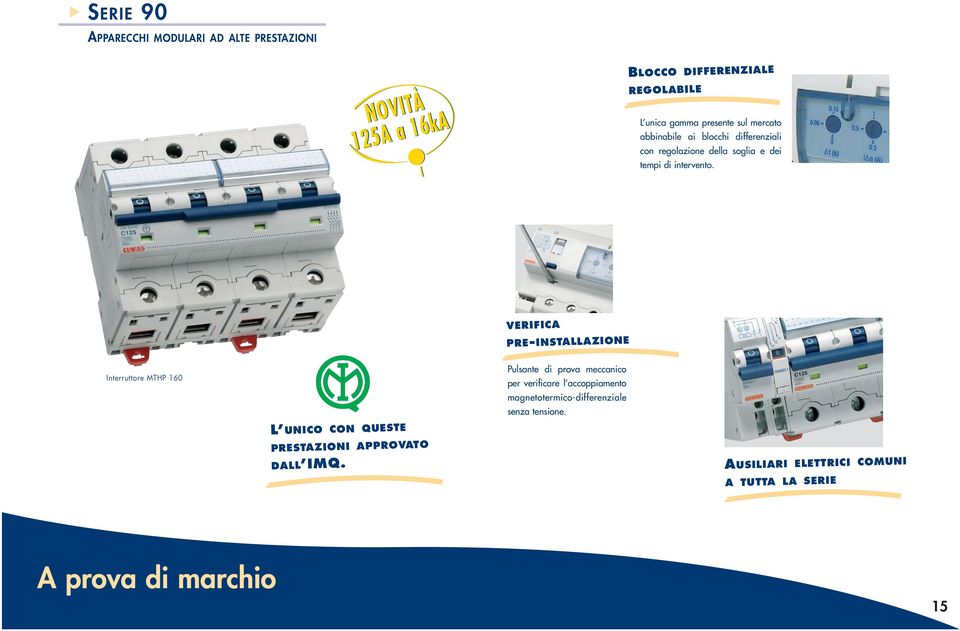 VERIFICA PRE-INSTALLAZIONE Interruttore MTHP 160 L UNICO CON QUESTE PRESTAZIONI APPROVATO DALL IMQ.