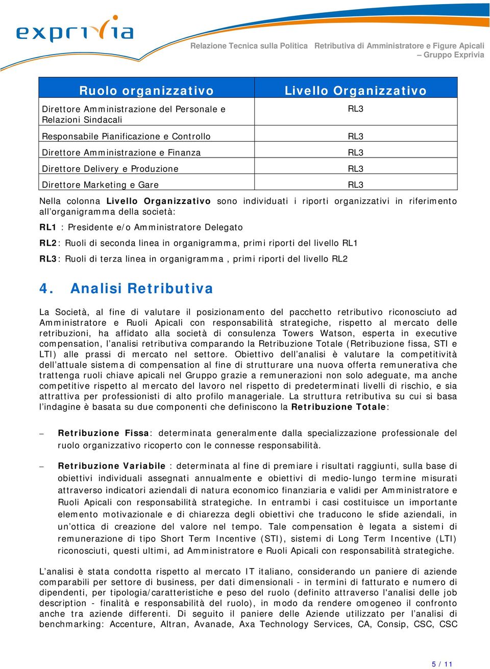 Delegato : Ruoli di seconda linea in organigramma, primi riporti del livello RL1 : Ruoli di terza linea in organigramma, primi riporti del livello 4.