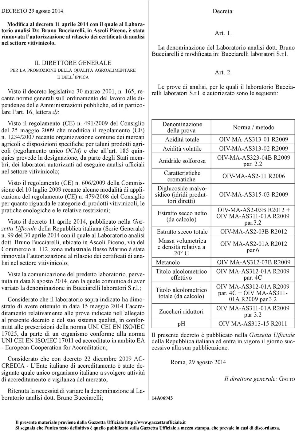 IL DIRETTORE GENERALE PER LA PROMOZIONE DELLA QUALITÀ AGROALIMENTARE E DELL IPPICA Visto il decreto legislativo 30 marzo 2001, n.