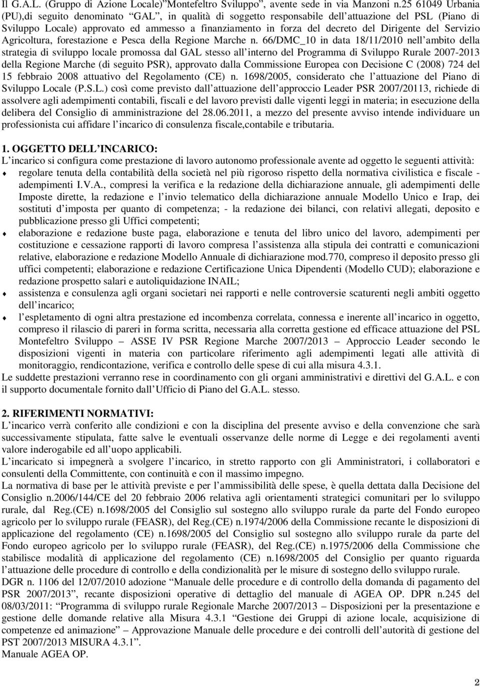 Dirigente del Servizio Agricoltura, forestazione e Pesca della Regione Marche n.