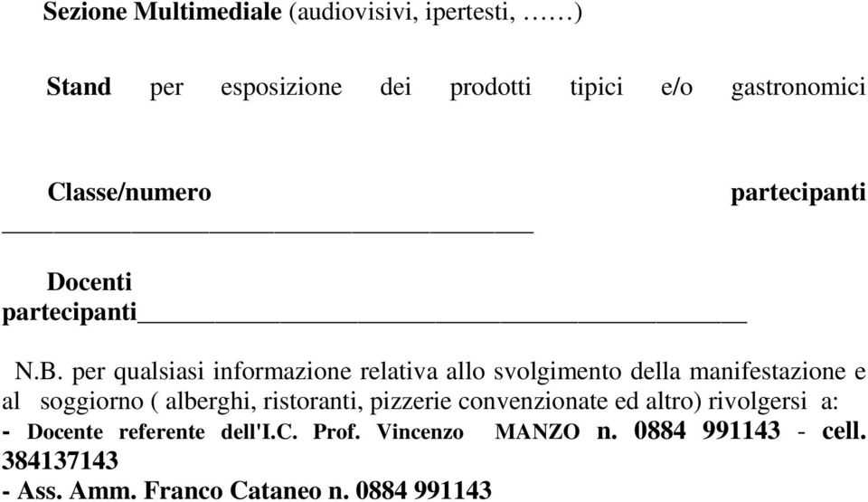 per qualsiasi informazione relativa allo svolgimento della manifestazione e al soggiorno ( alberghi,