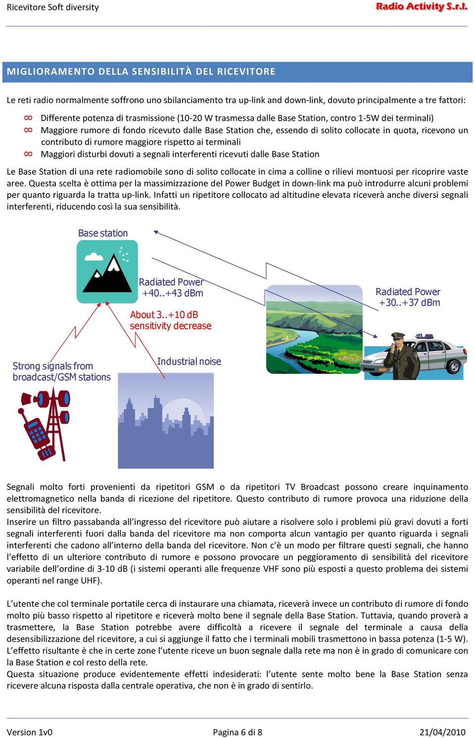 maggiore rispetto ai terminali Maggiori disturbi dovuti a segnali interferenti ricevuti dalle Base Station Le Base Station di una rete radiomobile sono di solito collocate in cima a colline o rilievi