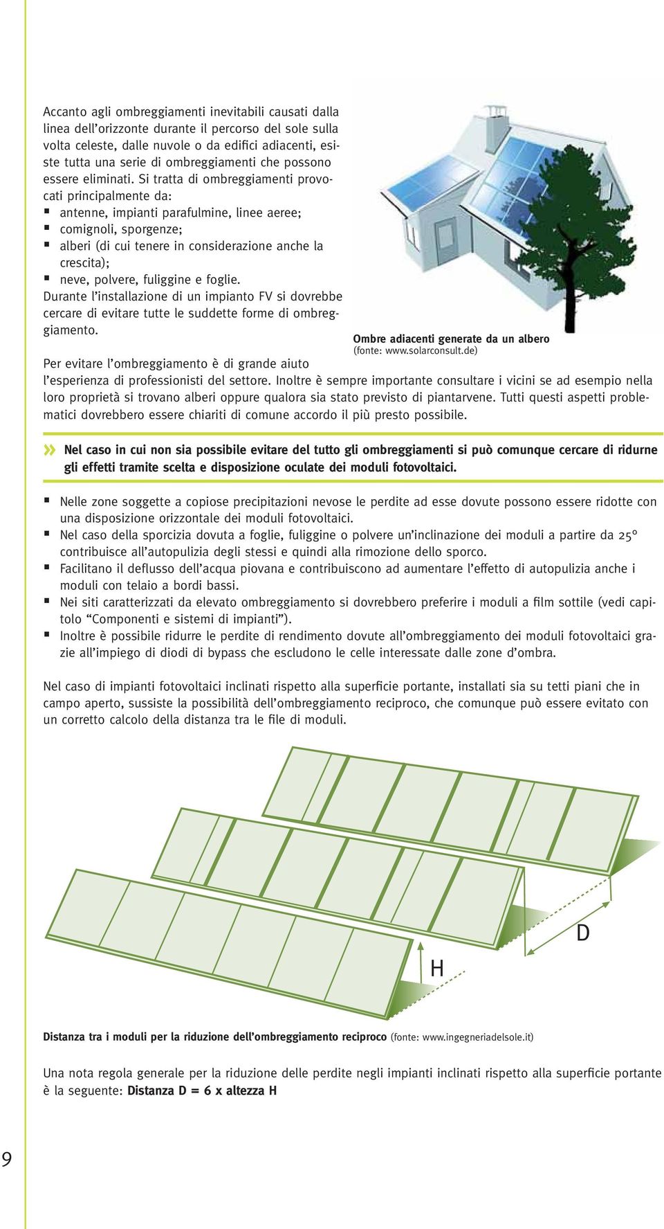 Si tratta di ombreggiamenti provocati principalmente da: antenne, impianti parafulmine, linee aeree; comignoli, sporgenze; alberi (di cui tenere in considerazione anche la crescita); neve, polvere,