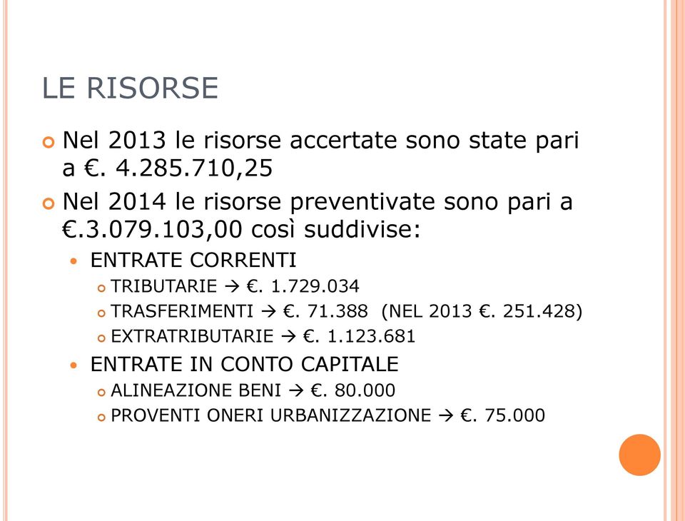 103,00 così suddivise: ENTRATE CORRENTI TRIBUTARIE. 1.729.034 TRASFERIMENTI. 71.