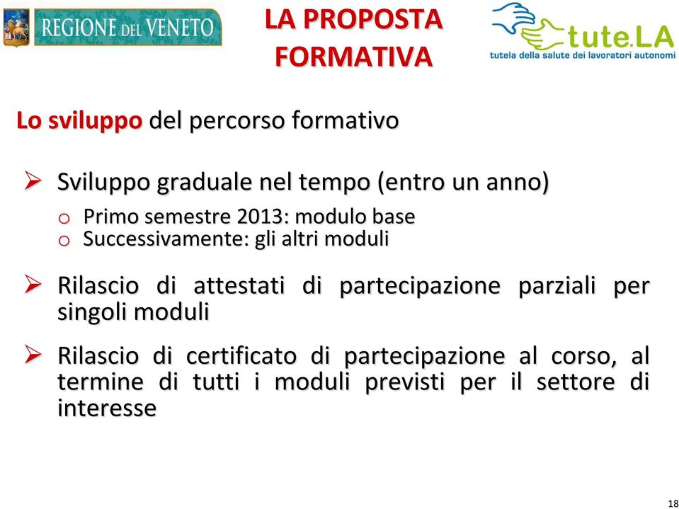 Rilascio di attestati di partecipazione parziali per singoli moduli Rilascio di